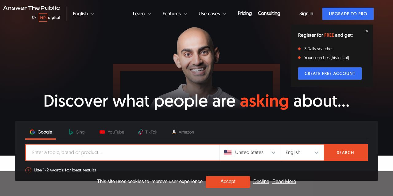 Search listening tool for market, customer & content research - AnswerThePublic