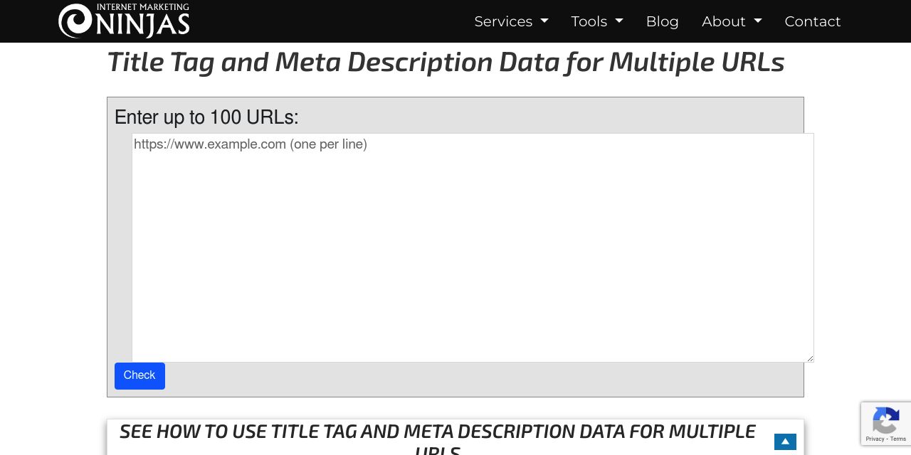 Generate Title Tag and Meta Description Data for Multiple URLs (free tool)