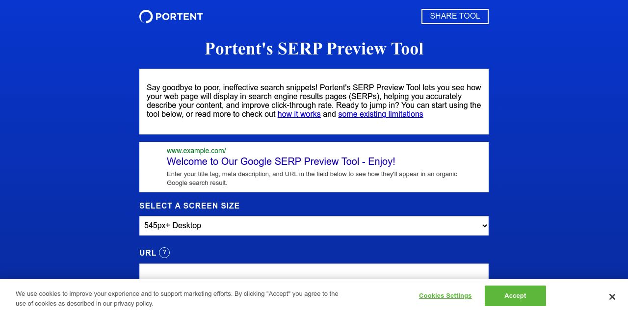 Portent's SERP Snippet Preview Tool for Titles & Descriptions